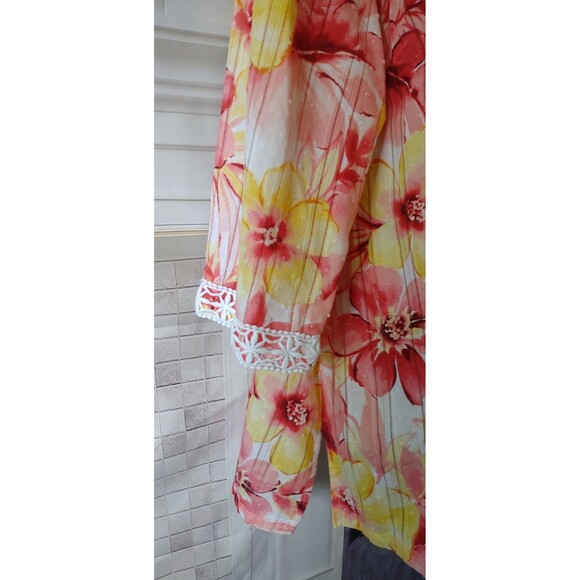 Alfred Dunner 24W 3X Floral Top 100% Cotton Spring Summer Crochet Boho Festival - Picture 4 of 10